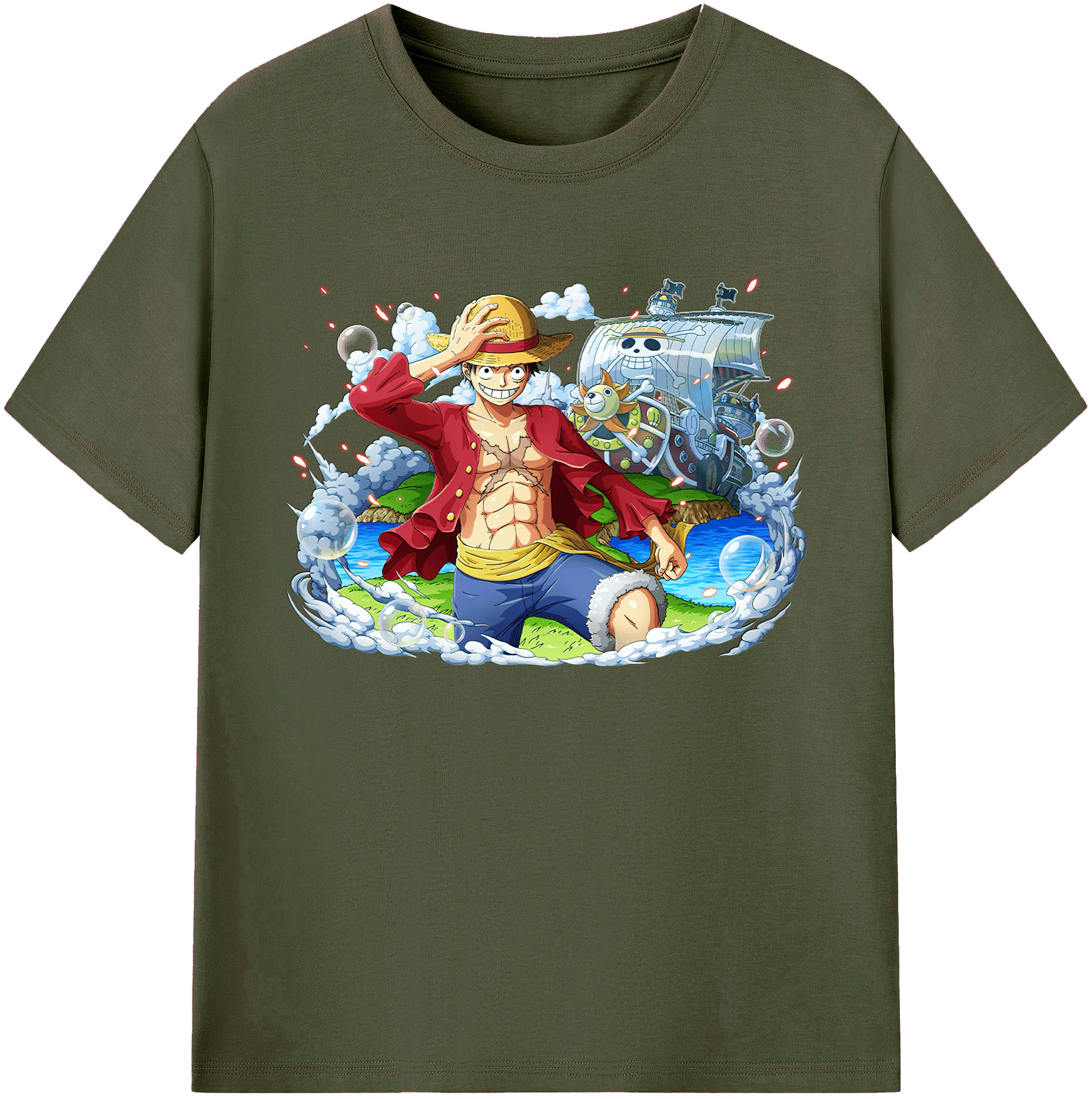 ワンピース モンキー・D・ルフィ ONE PIECE Monkey D. Luffy 綿100％ メンズ半袖Tシャツ｜肌触りやわらか＆通気性